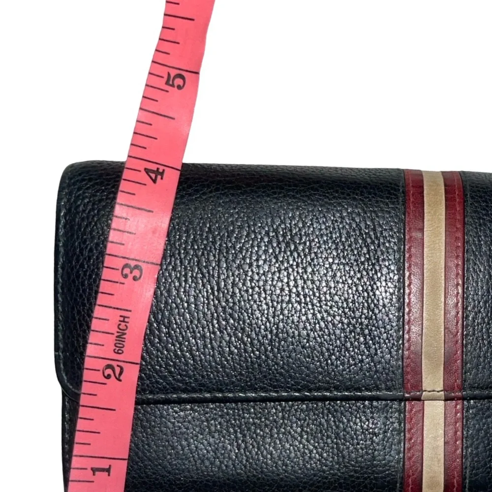 Bally black leather long wallet signature red and off-white stripe. 4x8